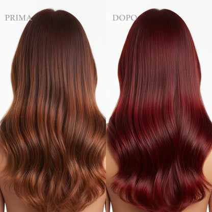 Trasformazione capelli colorati prima e dopo con Kit Protezione Colore - da colore sbiadito a colore vibrante